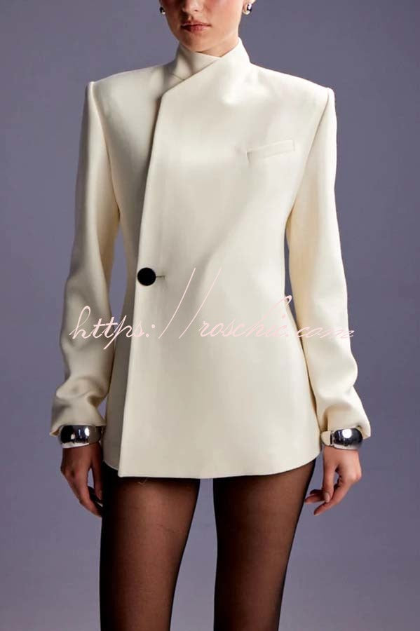 Fashionable Leader One Button Stand Collar Long Sleeve Blazer Jacket